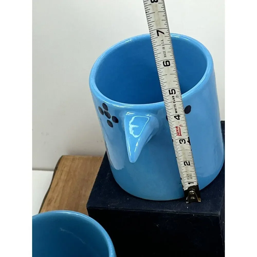 West Elm Guatemalan 2 Bird Cup Coffee Mugs Hand Painted 16 oz Blue ! ☕️🔥